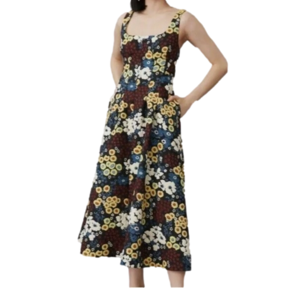MAEVE BY ANTHROPOLOGIE Marigold Bold Floral Print Tapestry Midi Dress Size 10